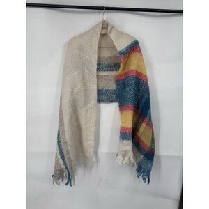 American Eagle Outfitters Wool Mohair Scarf Color Block Red Blue 70 X 22 Fringe